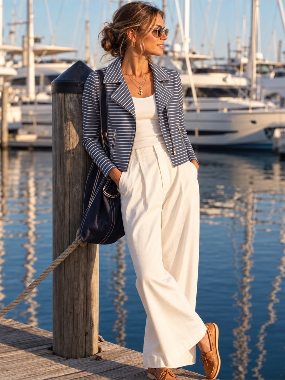 Lafayette 148 New York Julius Navy White Stripe Stretch Knit Blazer Jacket 8